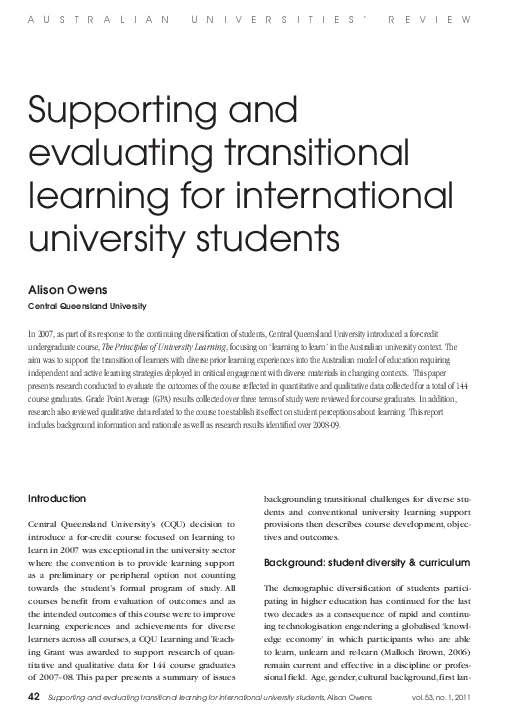 (PDF) Supporting and Evaluating Transitional Learning for International ...