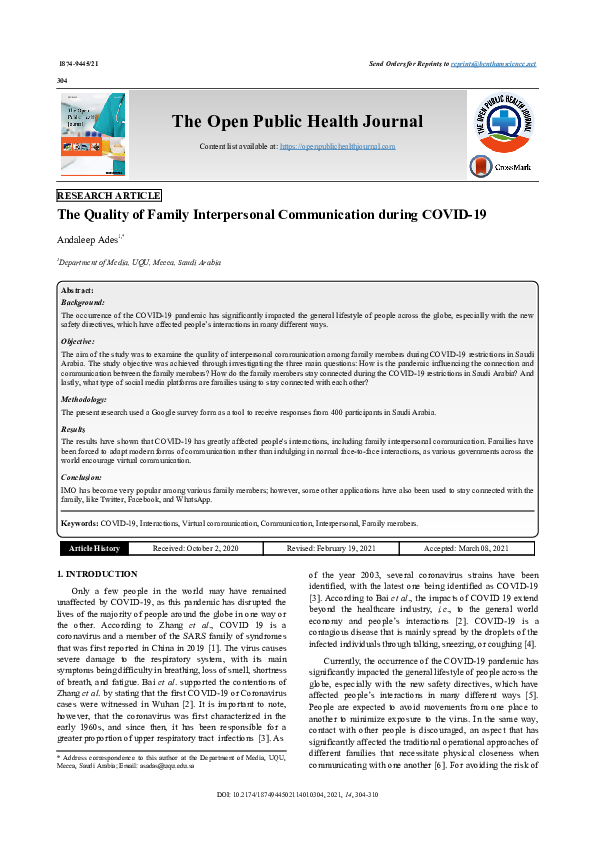 (PDF) The Quality of Family Interpersonal Communication during COVID-19