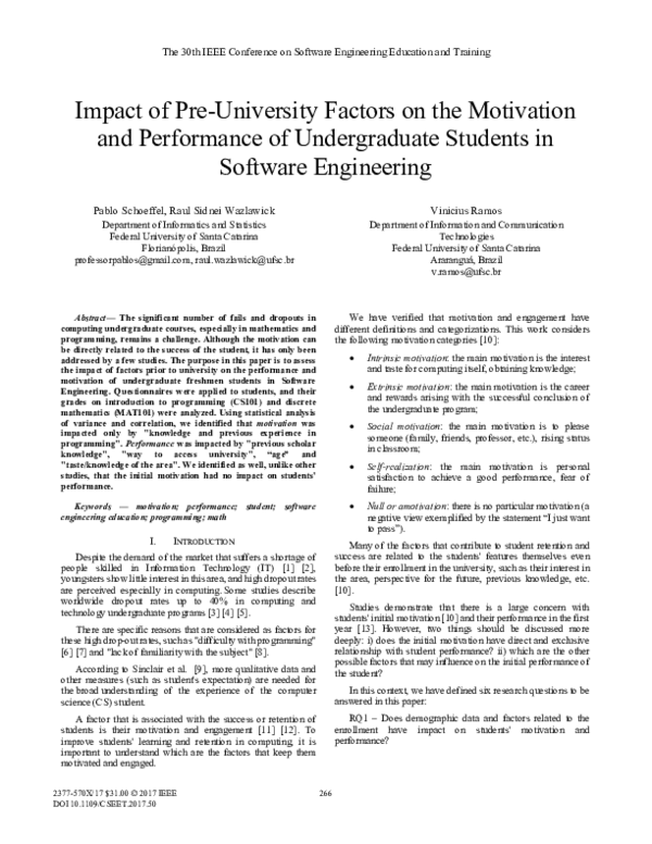 (PDF) Impact of Pre-University Factors on the Motivation and ...