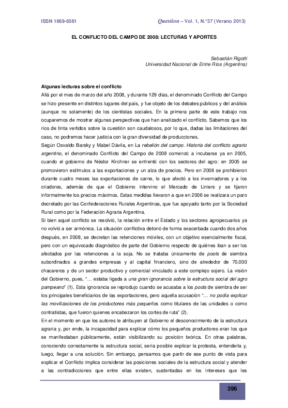 (PDF) El conflicto del campo de 2008: lecturas y aportes