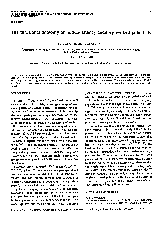 (PDF) The functional anatomy of middle latency auditory evoked potentials