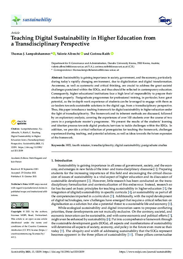 (PDF) Teaching Digital Sustainability in Higher Education from a