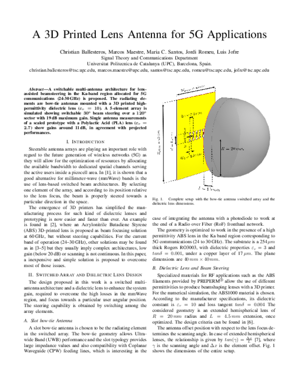 (PDF) A 3D Printed Lens Antenna for 5G Applications