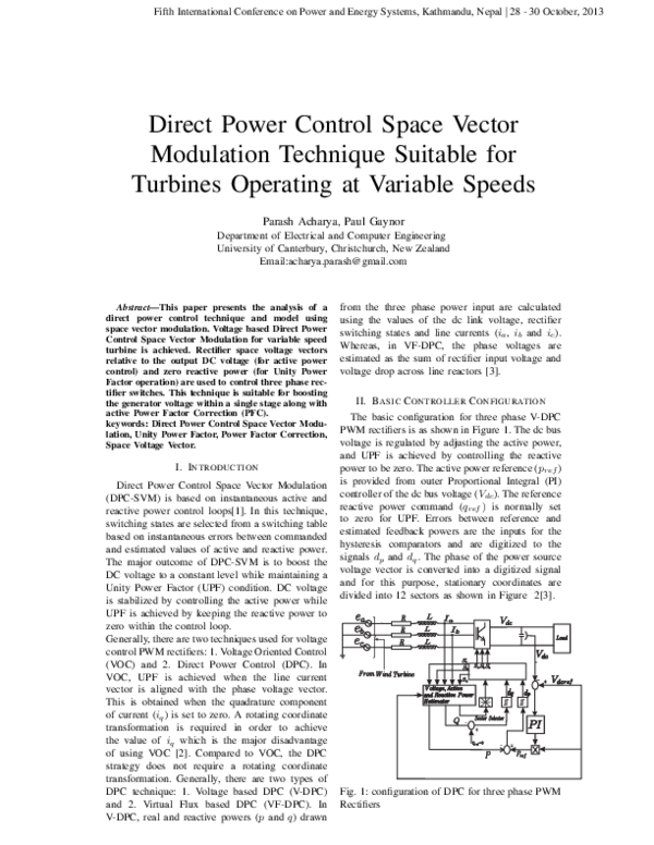 (PDF) Direct Power Control Space Vector Modulation Technique Suitable ...