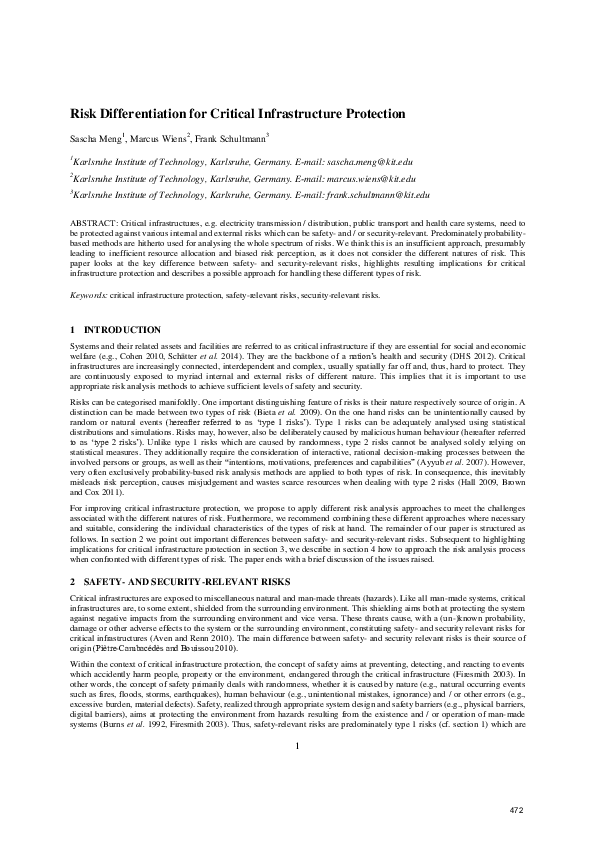 (PDF) Risk Differentiation for Critical Infrastructure Protection