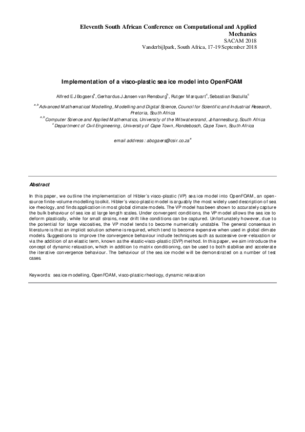 (PDF) Implementation of a visco-plastic sea ice model into OpenFOAM