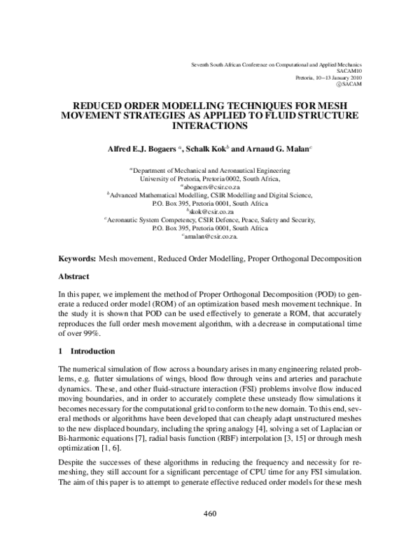 (PDF) Reduced order modelling techniques for mesh movement strategies ...