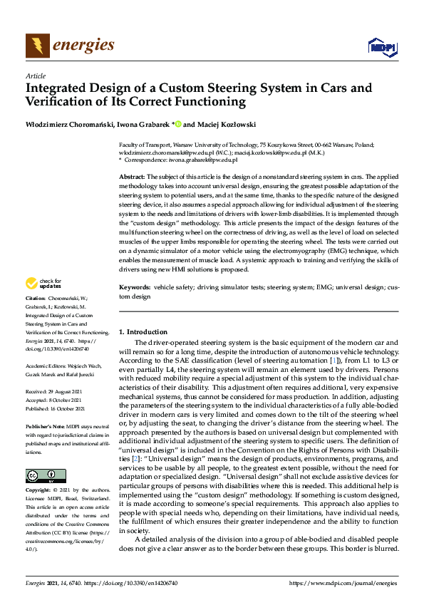 (PDF) Integrated Design of a Custom Steering System in Cars and ...