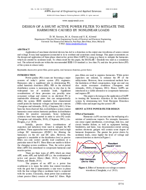 (PDF) Design of a Shunt Active Power Filter to Mitigate the Harmonics ...