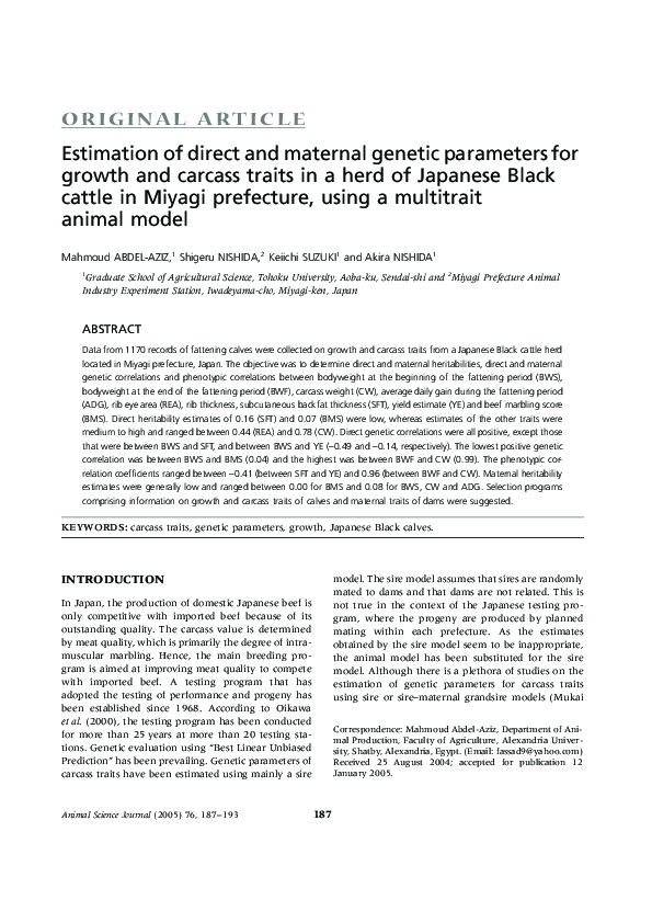 (PDF) Estimation of direct and maternal genetic parameters for growth ...
