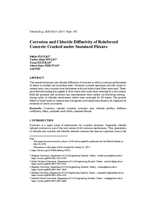 (PDF) Corrosion and Chloride Diffusivity of Reinforced Concrete Cracked ...