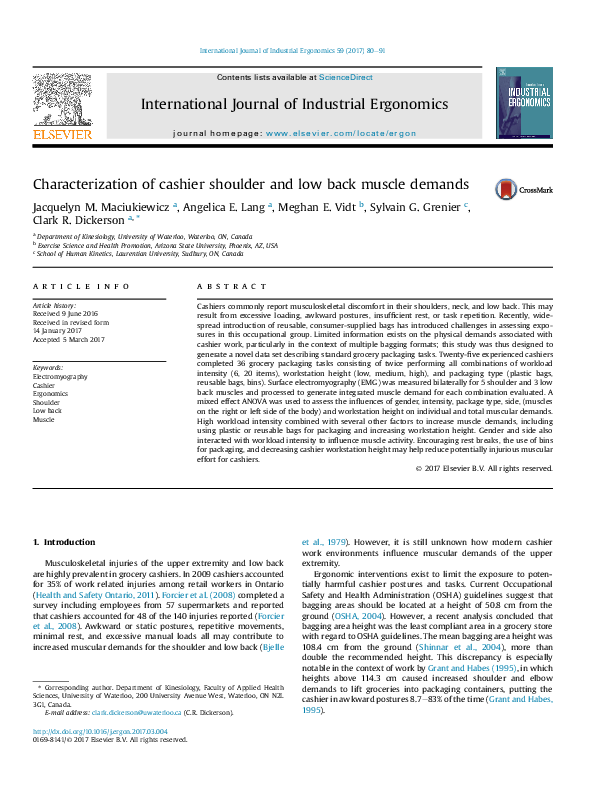 (PDF) Characterization of cashier shoulder and low back muscle demands