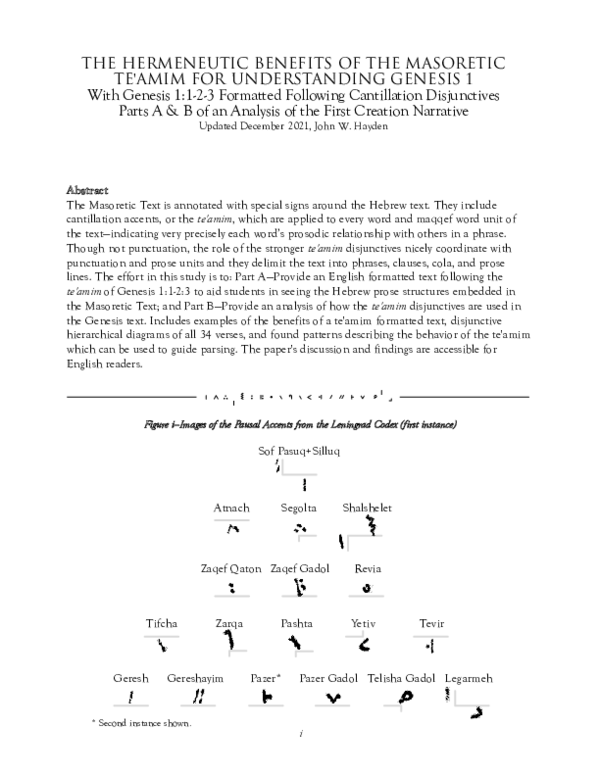 (PDF) The Hermeneutic Benefits of the Masoretic Te'amim Accents for ...