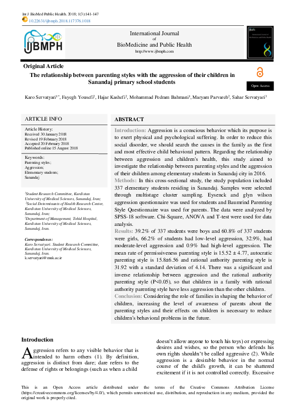 (PDF) The relationship between parenting styles with the aggression of ...