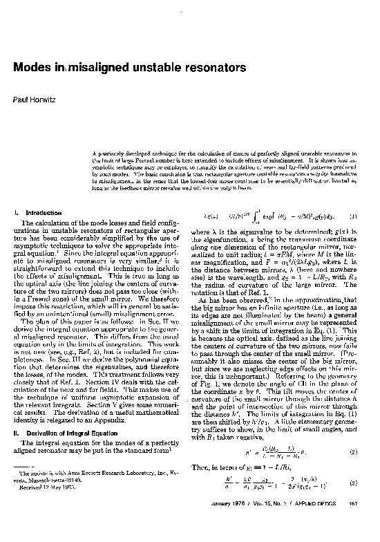 (PDF) Modes in misaligned unstable resonators Paul Horwitz Academia.edu