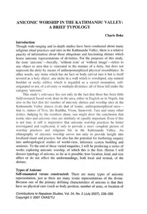 (PDF) Aniconic Worship in the Kathmandu Valley: A Brief Typology