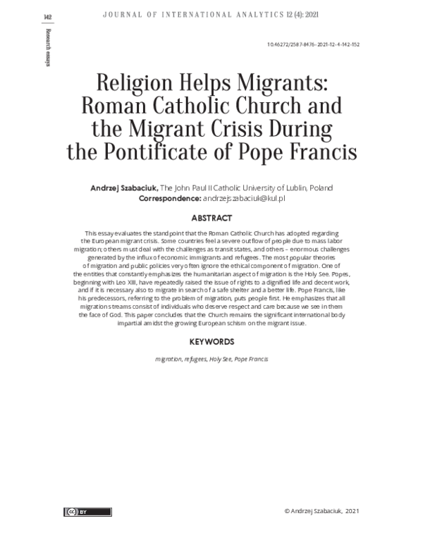 (PDF) Religion Helps Migrants: Roman Catholic Church and the Migrant ...
