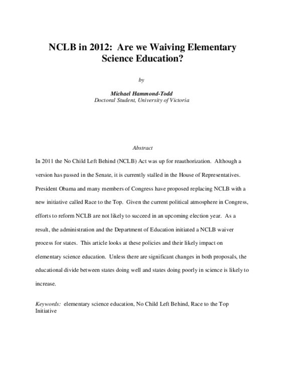 (PDF) The Role of Public Policy in K-12 Science Education