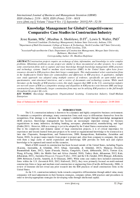 (PDF) Knowledge Management for Global Competitiveness: Comparative Case ...
