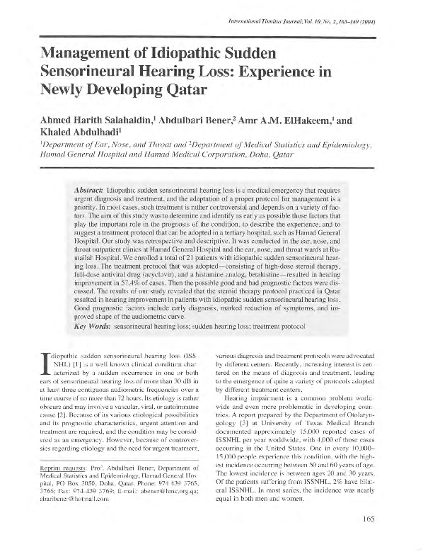 (PDF) Management of idiopathic sudden sensorineural hearing loss ...