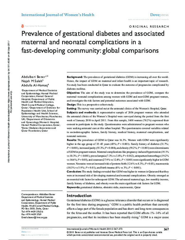 (PDF) Prevalence of gestational diabetes and associated maternal and ...
