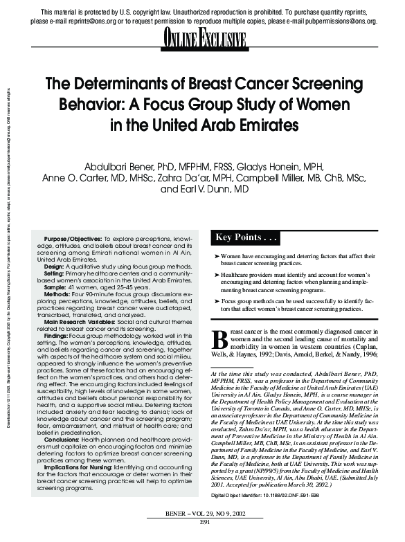 (PDF) The Determinants of Breast Cancer Screening Behavior: A Focus ...