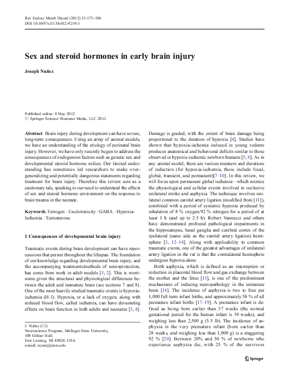 (PDF) Sex and steroid hormones in early brain injury