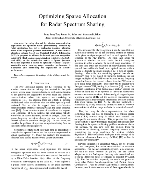 (PDF) Optimizing sparse allocation for radar spectrum sharing