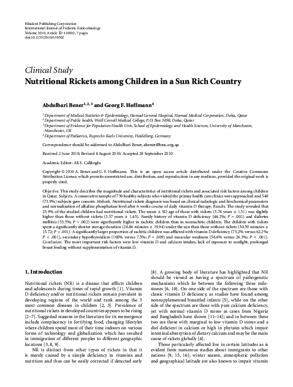 (PDF) Nutritional Rickets among Children in a Sun Rich Country