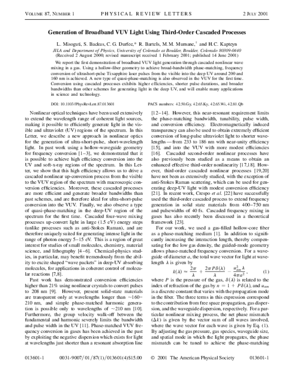 (PDF) Generation of Broadband VUV Light Using Third-Order Cascaded ...