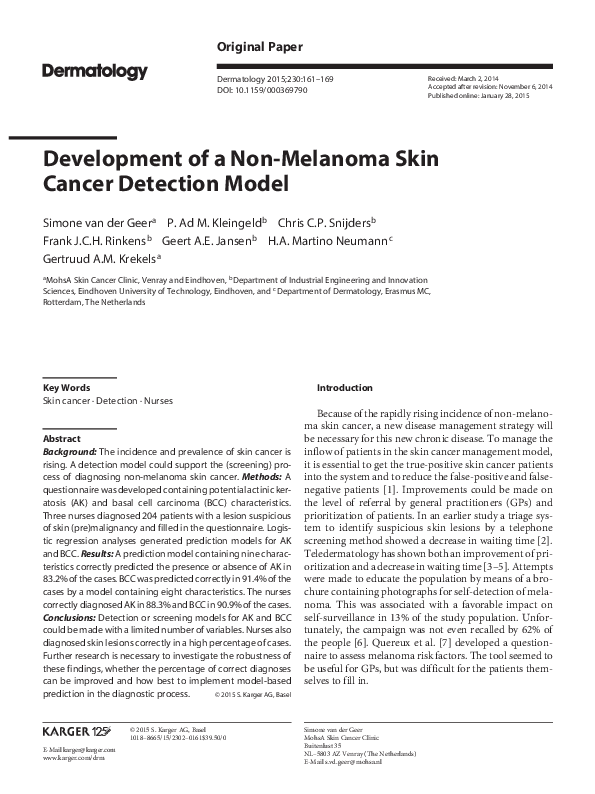 (PDF) Development of a Non-Melanoma Skin Cancer Detection Model