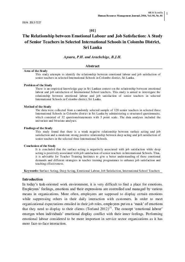 (PDF) The relationship between emotional labour and job satisfaction in ...