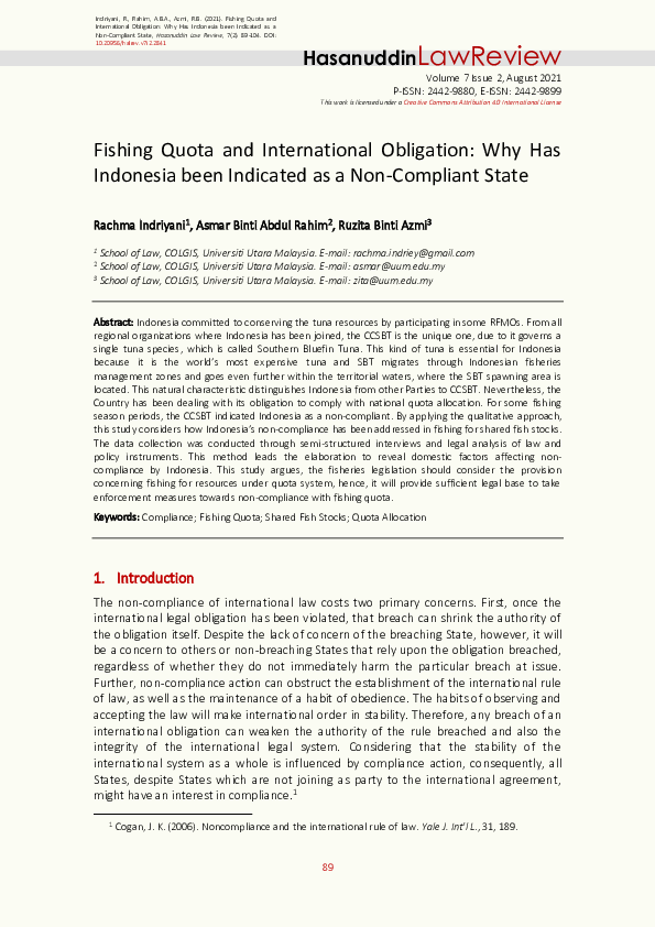 (PDF) Fishing Quota and International Obligation Why Has Indonesia