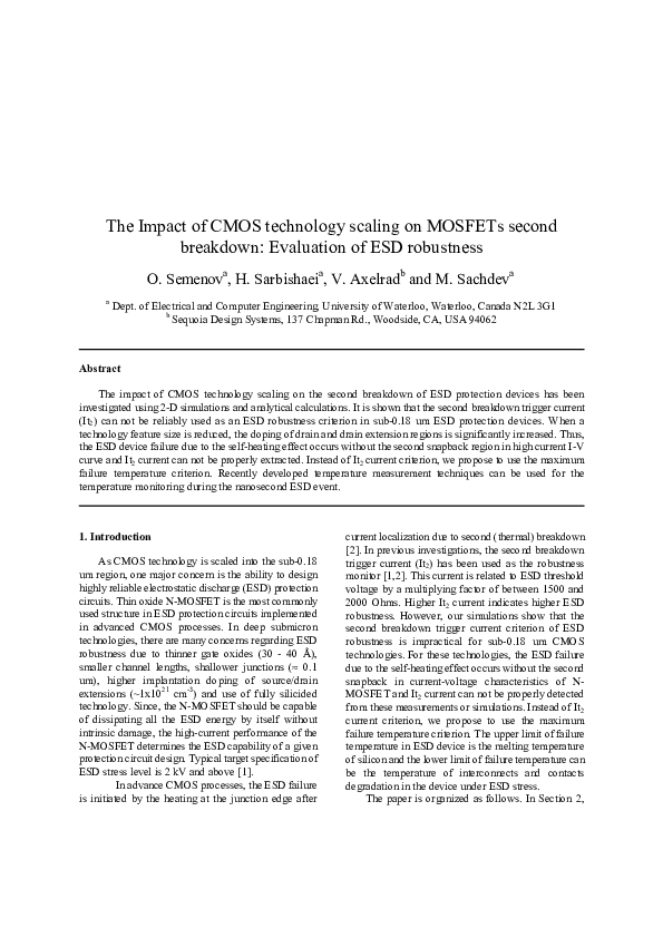 (PDF) The impact of CMOS technology scaling on MOSFETs second breakdown ...