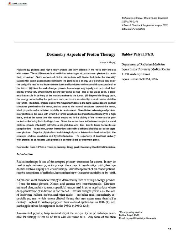 (PDF) Dosimetry Aspects of Proton Therapy