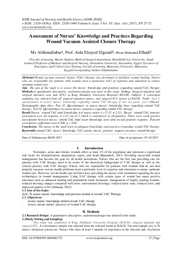 (PDF) Assessment of Nurses ’ Knowledge and Practices Regarding Wound ...