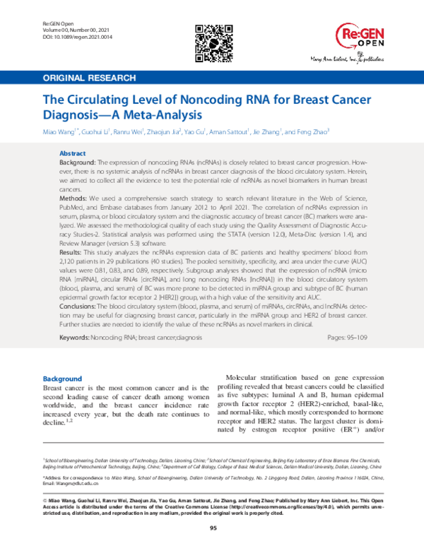 (PDF) The Circulating Level of Noncoding RNA for Breast Cancer ...