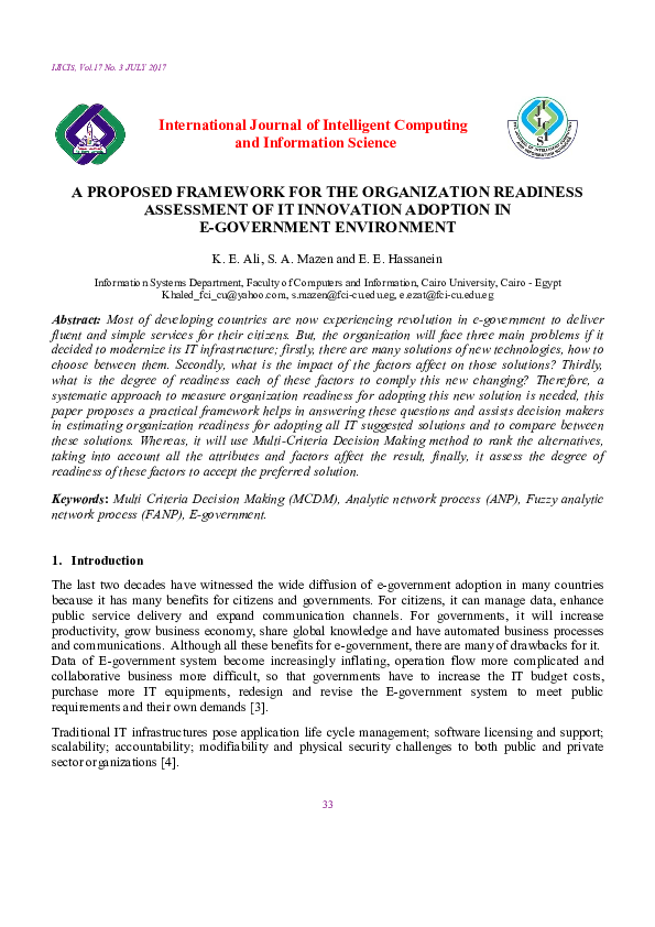 (PDF) A Proposed Framework for the Organization Readiness Assessment of ...