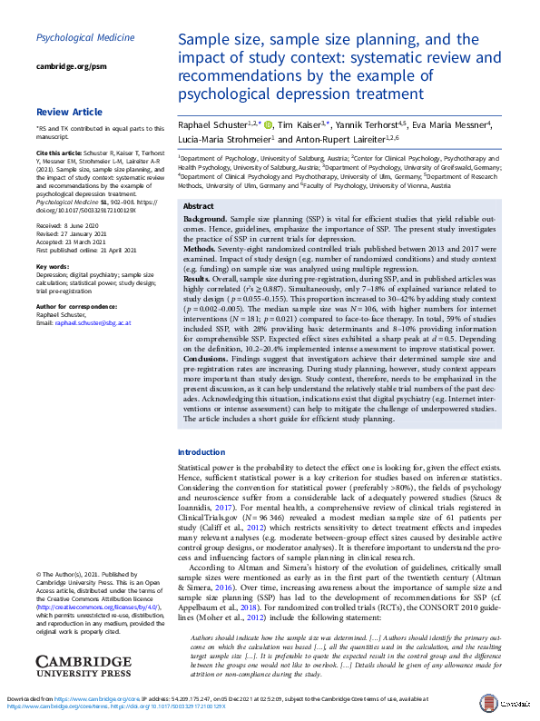 (PDF) Sample size, sample size planning, and the impact of study ...