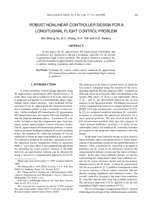 (PDF) Robust Nonlinear Controller Design for a Longitudinal Flight ...