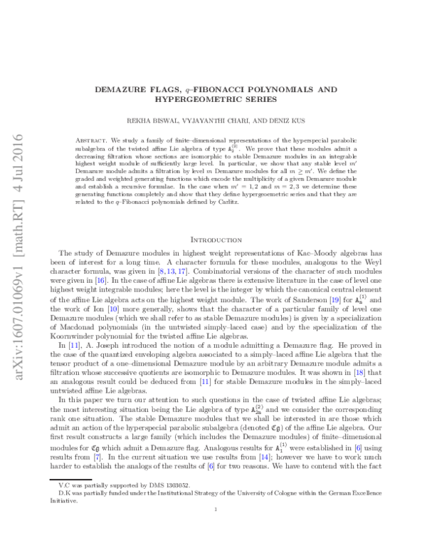 (PDF) Demazure flags, q-Fibonacci polynomials and hypergeometric series