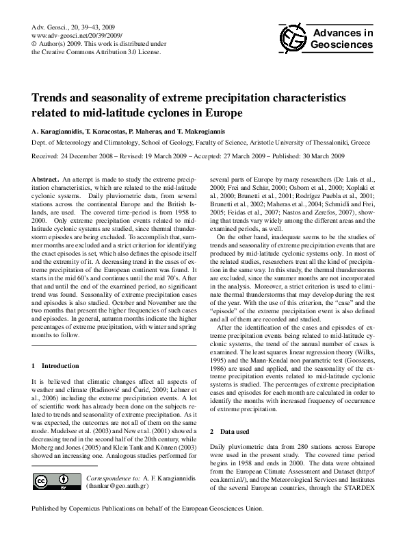 (PDF) Trends and seasonality of extreme precipitation characteristics ...