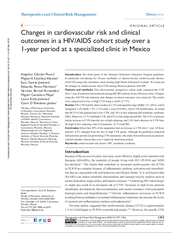 (PDF) Changes in cardiovascular risk and clinical outcomes in a HIV ...