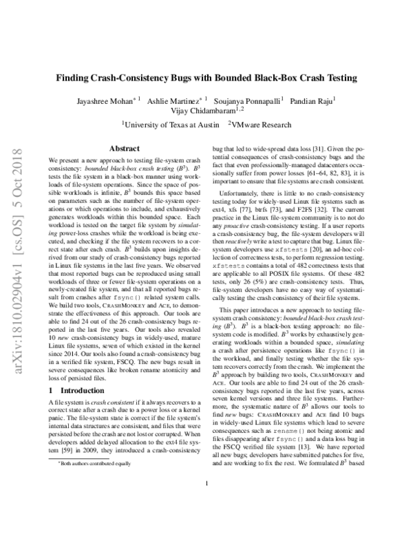 (PDF) Finding Crash-Consistency Bugs with Bounded Black-Box Crash Testing