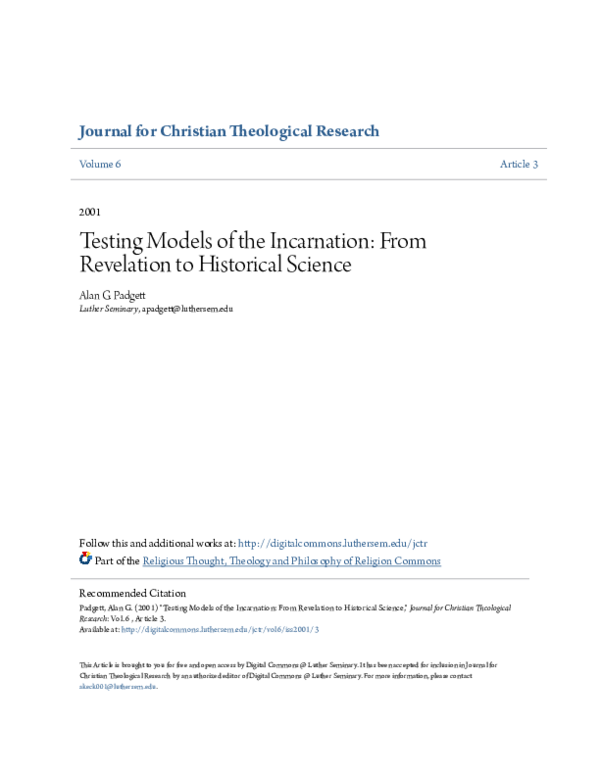 (PDF) Testing Models of the Incarnation: From Revelation to Historical ...