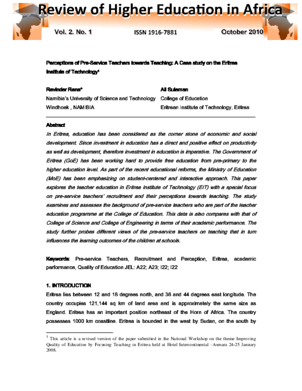 (PDF) Perceptions of Pre-Service Teachers Towards Teaching: A Case ...