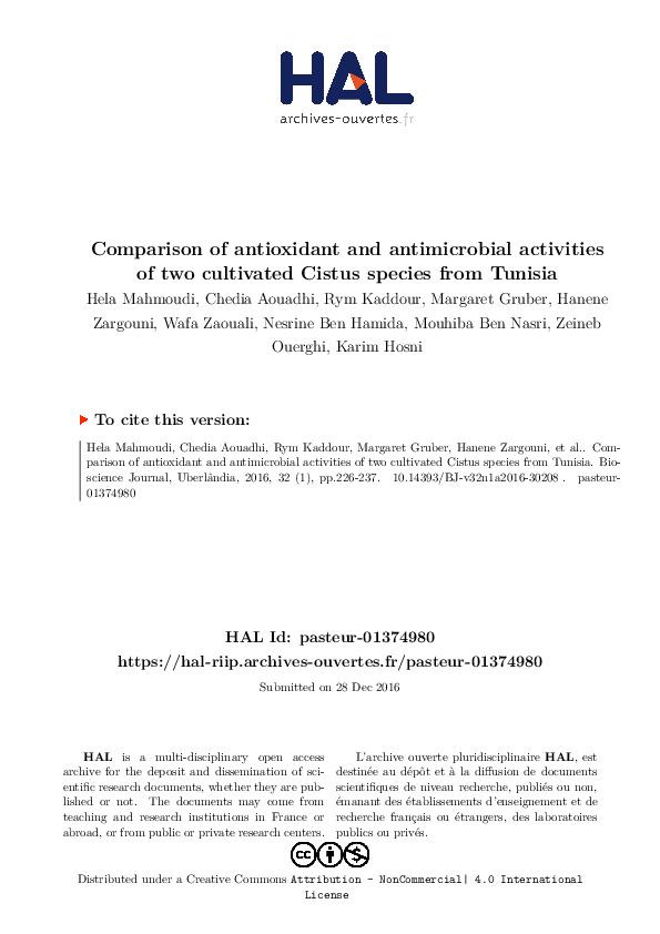 (PDF) Comparison of antioxidant and antimicrobial activities of two ...