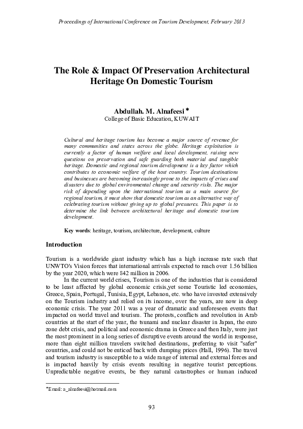 (PDF) The role & impact of preservation architectural heritage on ...