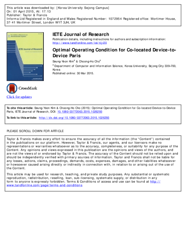 (PDF) Optimal Operating Condition for Co-located Device-to-Device Paris