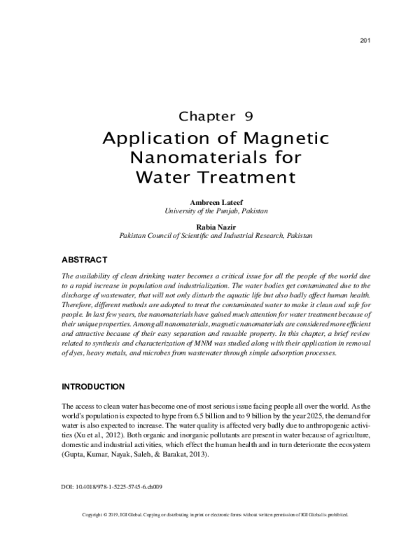 (PDF) Application of Magnetic Nanomaterials for Water Treatment